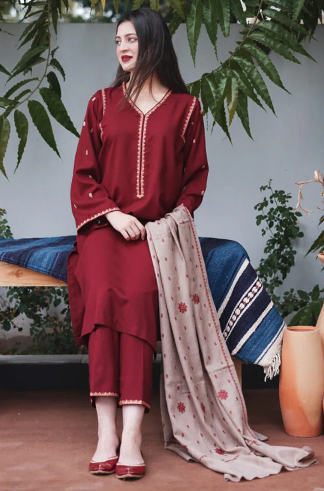 Asling - 3PC Dhanak Embroidered Shirt With Dhanak Embroidered Dupatta and Trouser - BFB0877 - Image 5