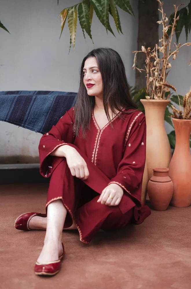 Asling - 3PC Dhanak Embroidered Shirt With Dhanak Embroidered Dupatta and Trouser - BFB0877 - Image 6