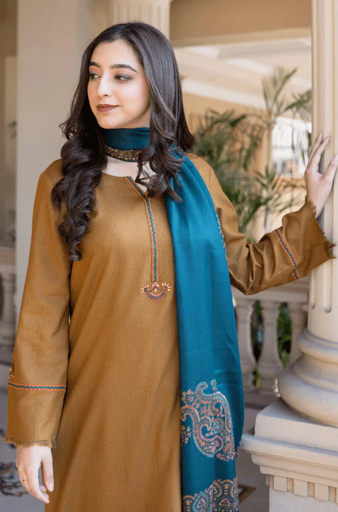 3PC Dhanak Embroidered Shirt with Printed Dhanak Dupatta and Trouser – RTW021 - Image 5