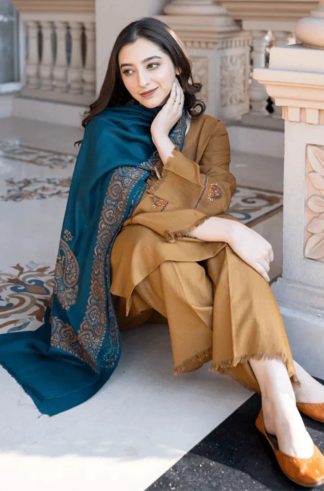 3PC Dhanak Embroidered Shirt with Printed Dhanak Dupatta and Trouser – RTW021 - Image 7