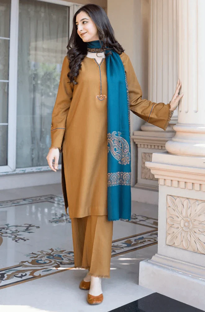 3PC Dhanak Embroidered Shirt with Printed Dhanak Dupatta and Trouser – RTW021 - Image 8