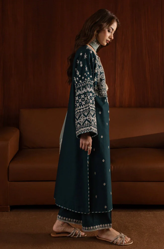 Stitched 3PC Dhanak Embroidered Shirt with Chiffon Embroidered Dupatta and Trouser – RTW005 - Image 3