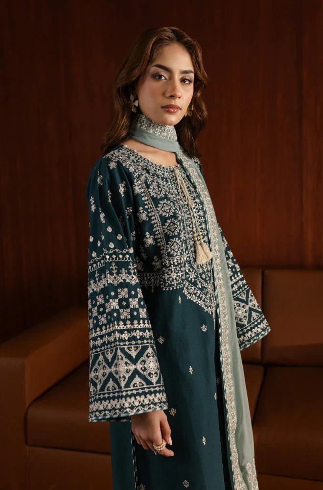 Stitched 3PC Dhanak Embroidered Shirt with Chiffon Embroidered Dupatta and Trouser – RTW005 - Image 6