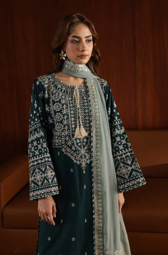 Stitched 3PC Dhanak Embroidered Shirt with Chiffon Embroidered Dupatta and Trouser – RTW005 - Image 7