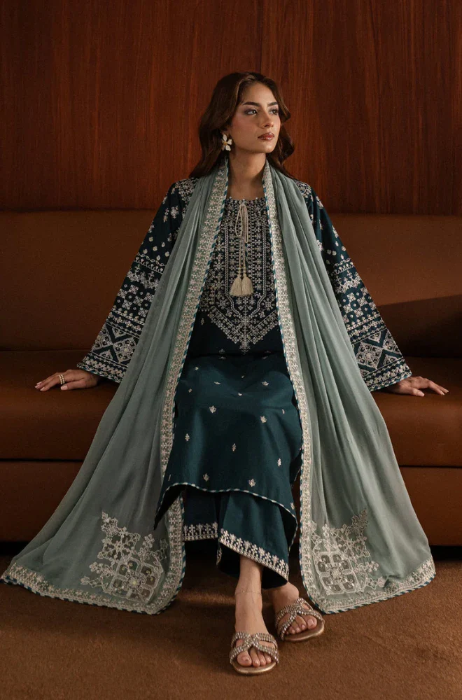 AZURE - 3PC Lawn Embroidered Shirt with Chiffon Embroidered Dupatta and Trouser - BFB04250 - Image 4