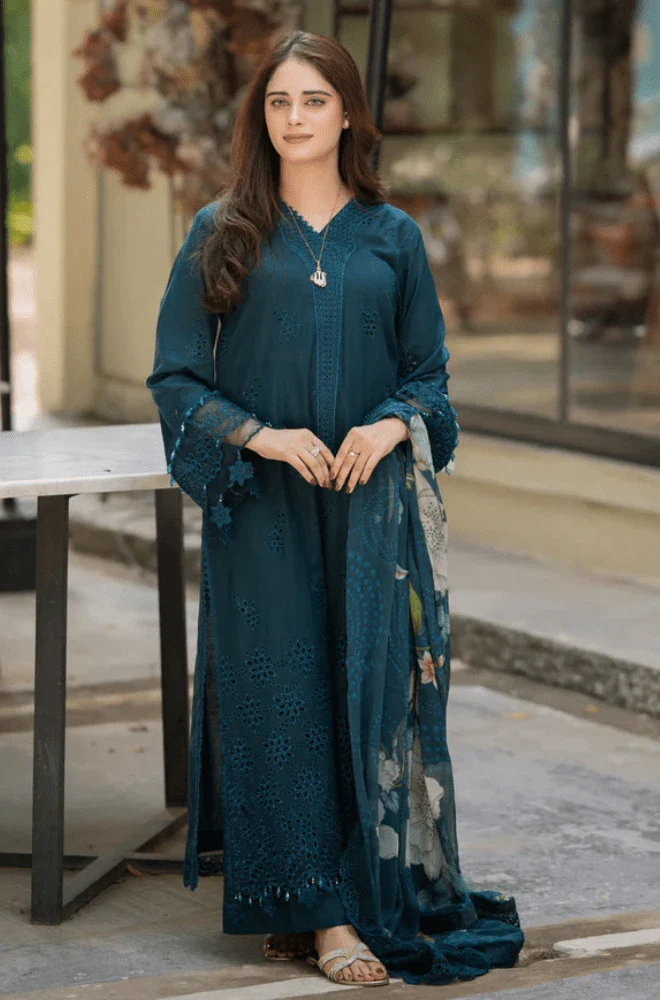BAREEZE - 3PC Lawn Chikankari Embroidered Shirt with Monar Printed Dupatta and Trouser - BFB0243