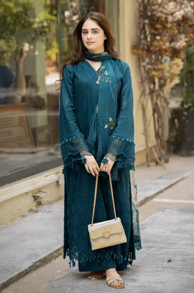 BAREEZE - 3PC Lawn Chikankari Embroidered Shirt with Monar Printed Dupatta and Trouser - BFB0243 - Image 7