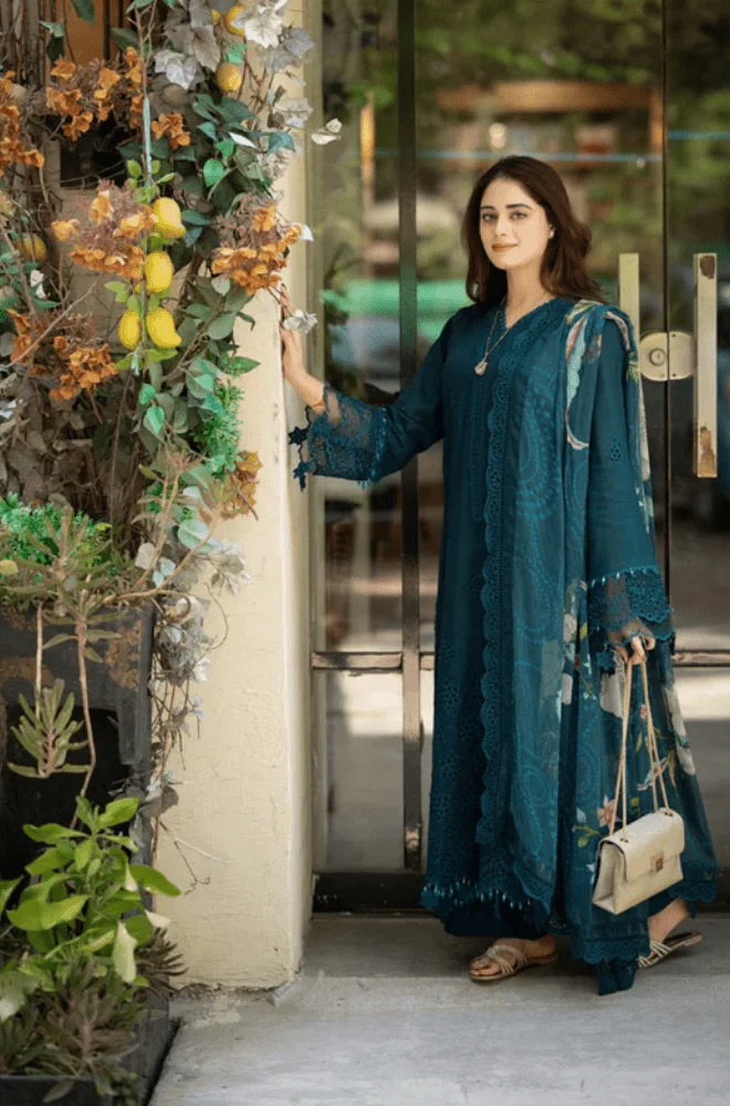 BAREEZE - 3PC Lawn Chikankari Embroidered Shirt with Monar Printed Dupatta and Trouser - BFB0243 - Image 8