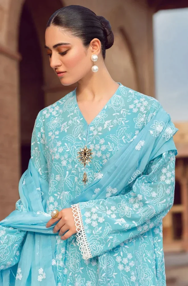 BAREEZE - 3PC Lawn Embroidered Shirt with Chiffon Embroidered Dupatta and Trouser - BFU0017 - Image 3