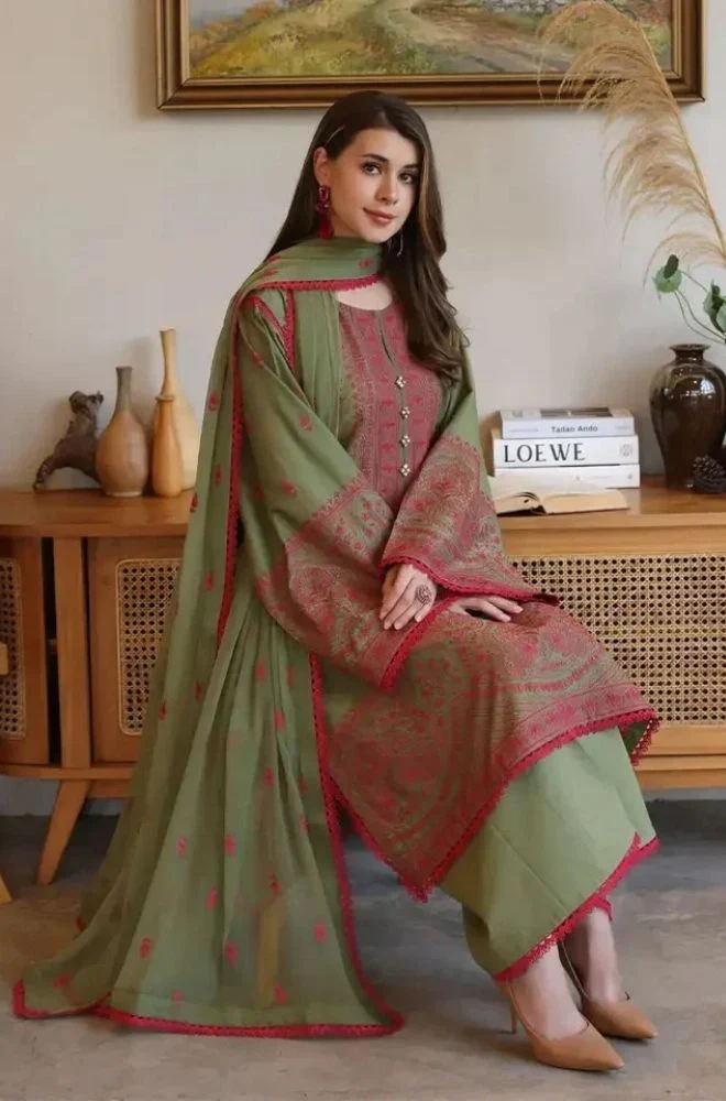 BAREEZE - 3PC Summer Lawn Embroidered Shirt with Chiffon Embroidered Dupatta and Trouser - BFB0785 - Image 3