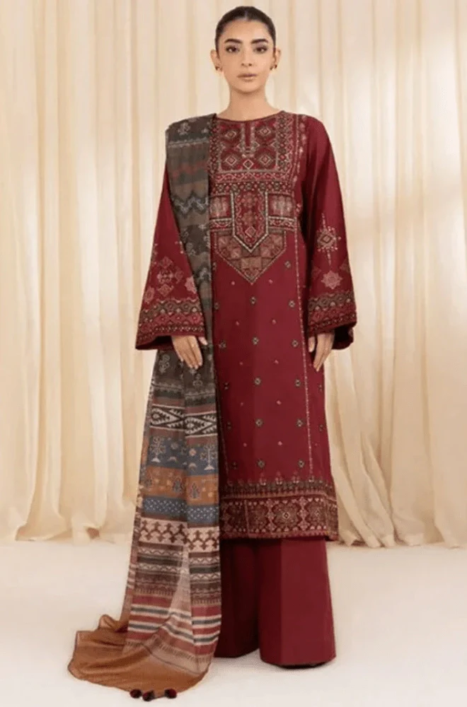SAPPHIRE - Dhanak Embroidered Shirt with Wool Printed Dupatta and Trouser - BFB0267