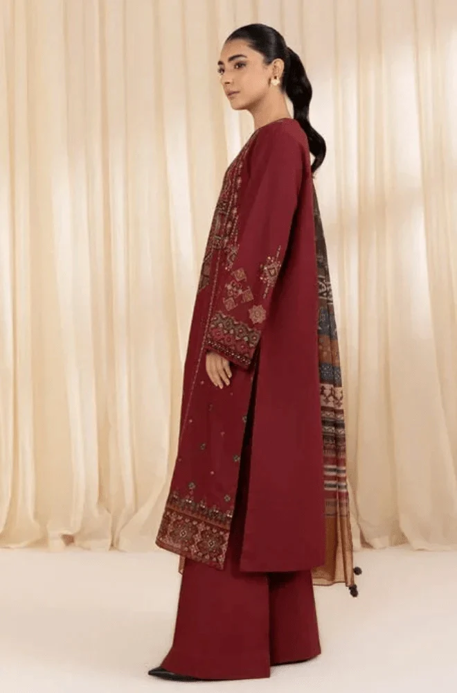SAPPHIRE - Dhanak Embroidered Shirt with Wool Printed Dupatta and Trouser - BFB0267 - Image 4
