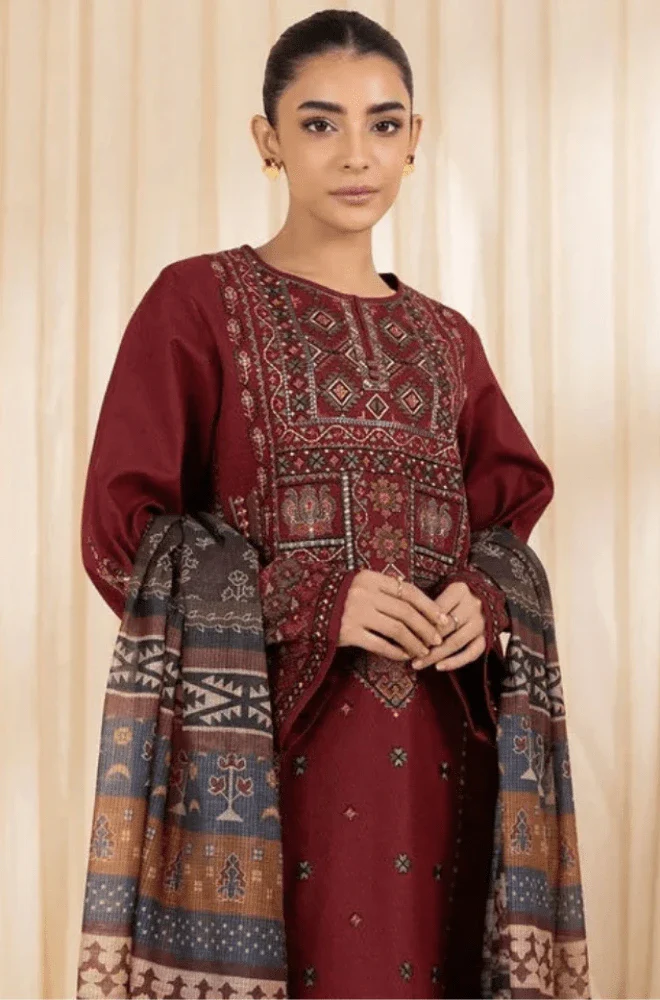 SAPPHIRE - Dhanak Embroidered Shirt with Wool Printed Dupatta and Trouser - BFB0267 - Image 5