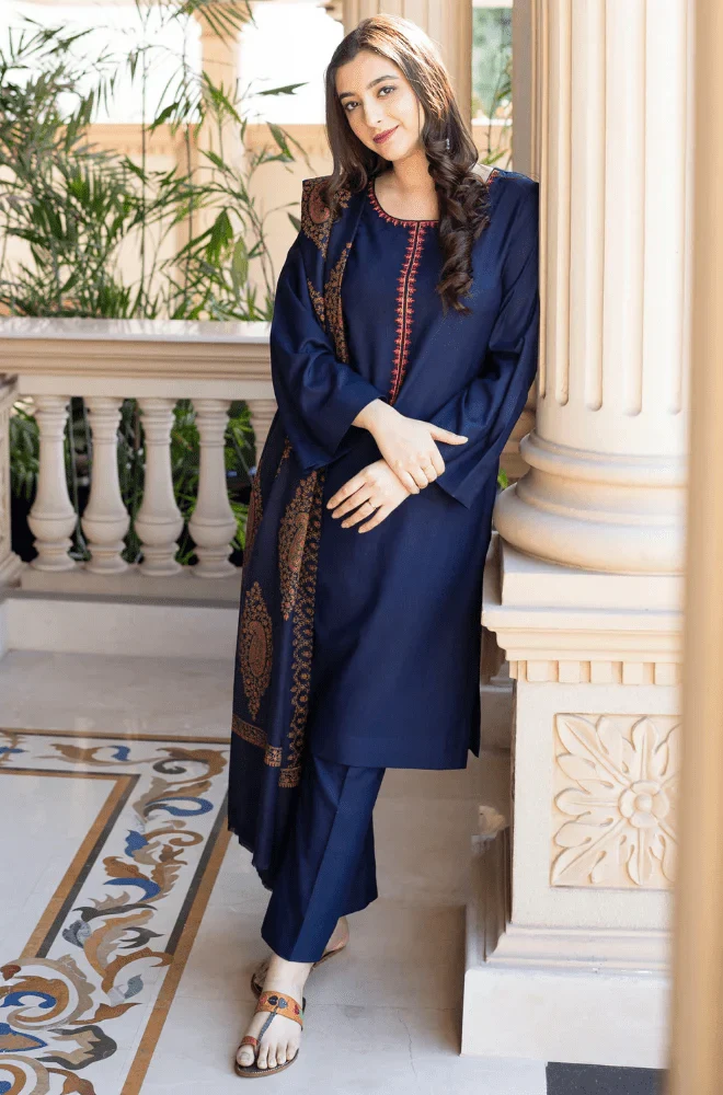 BAROQUE - Stitched 3PC Dhanak Embroidered Shirt with Dhanak Printed Dupatta and Trouser – RTW020 - Image 4