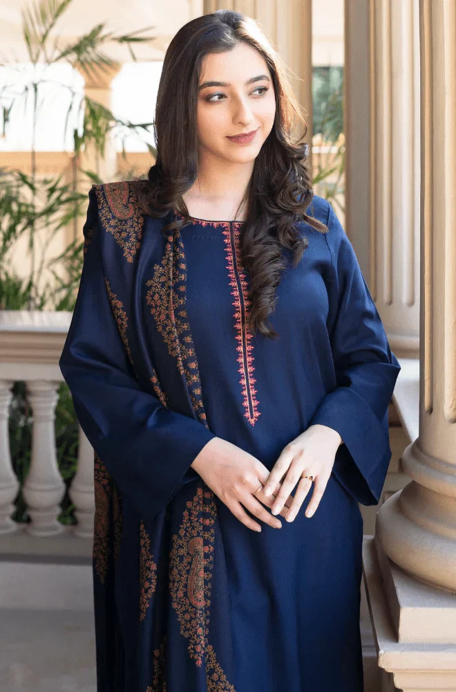BAROQUE - Stitched 3PC Dhanak Embroidered Shirt with Dhanak Printed Dupatta and Trouser – RTW020 - Image 5
