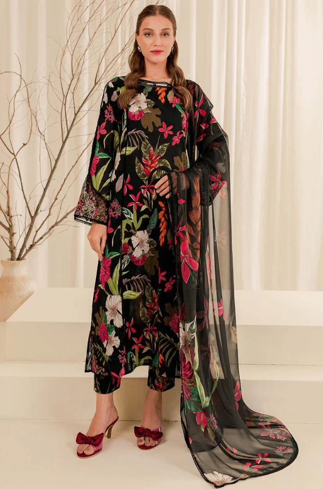 3PC Khaddar Printed Shirt with Khaddar Printed Dupatta and Trouser - BFU0457 - Image 3