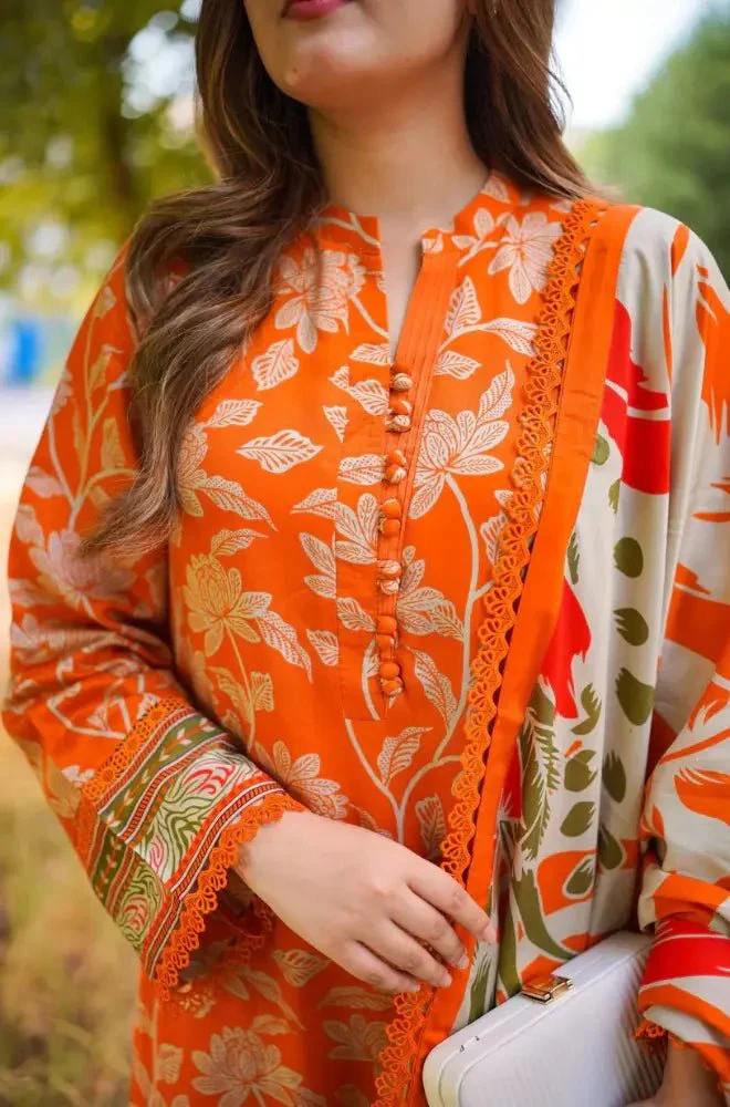 Baroque - 3PC Khaddar Printed Shirt with Khaddar Printed Dupatta and Trouser - BFB0583 - Image 4