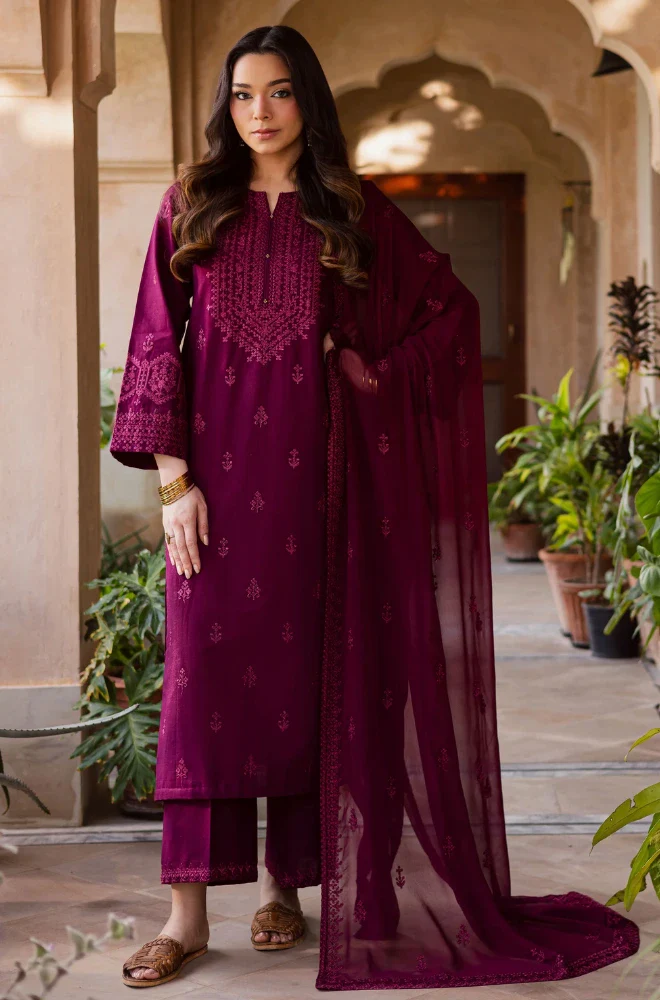 BATIK - 3PC Lawn Embroidered Shirt with Chiffon Embroidered Dupatta and Trouser - BFB0611 - Image 2
