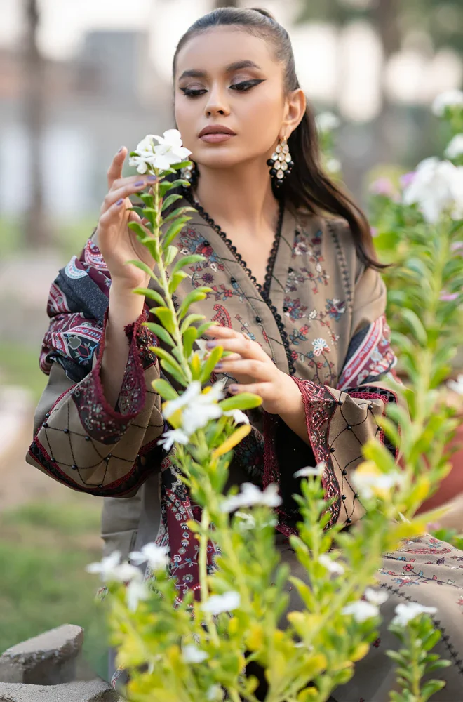 BIN ILYAS - 3PC Lawn Embroidered Shirt with Monar Printed Dupatta and Trouser- BFB0005 - Image 5