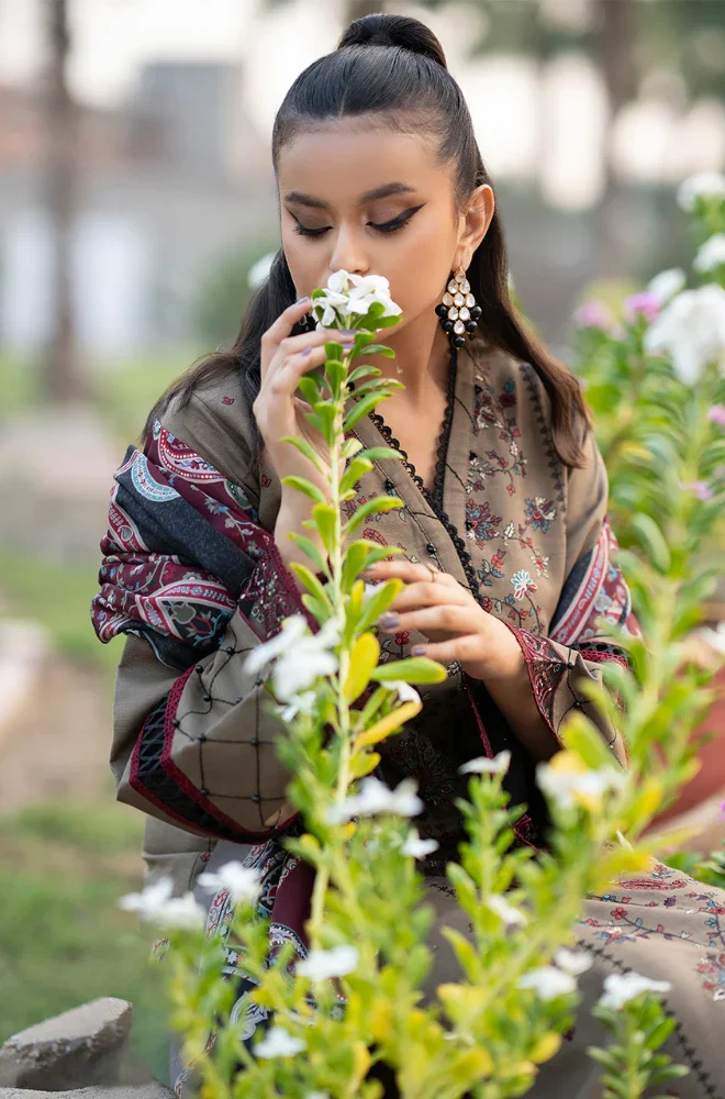 BIN ILYAS - 3PC Lawn Embroidered Shirt with Monar Printed Dupatta and Trouser- BFB0005 - Image 6