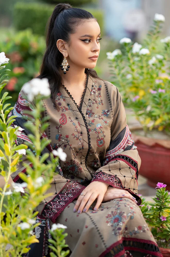BIN ILYAS - 3PC Lawn Embroidered Shirt with Monar Printed Dupatta and Trouser- BFB0005 - Image 7