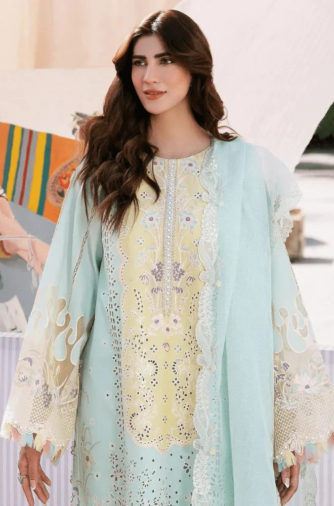 BIN ILYAS - 3PC Lawn Chikankari Embroidered Shirt with Chiffon Embroidered Dupatta and Trouser - BFB0643 - Image 3