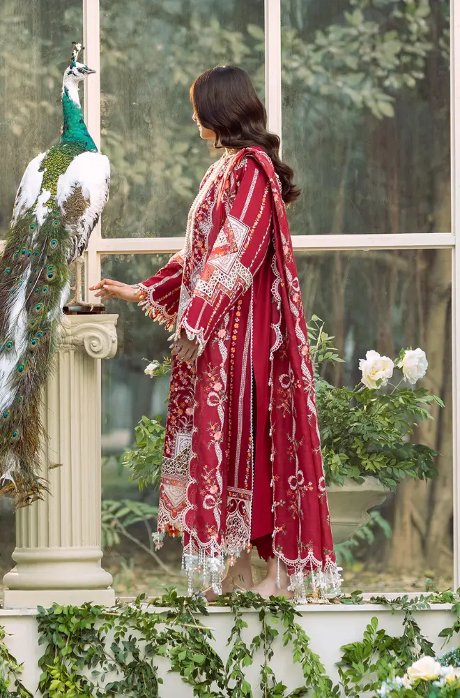 BIN ILYAS -3PC Lawn Chikankari Embroidered Shirt with Chiffon Embroidered Dupatta and Trouser - BFB0651 - Image 2