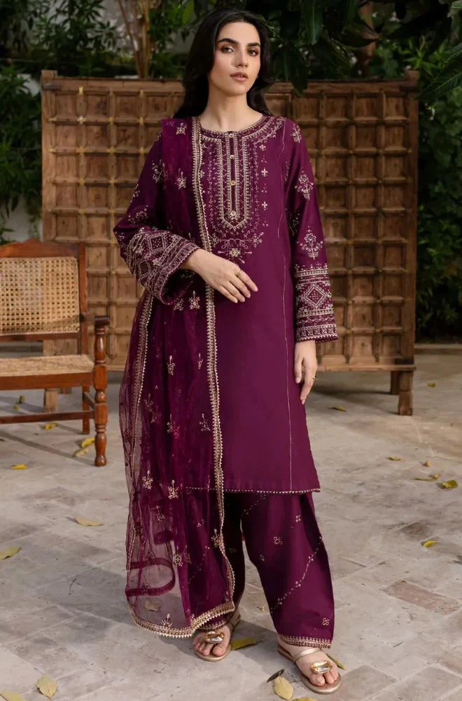 BATIK - 3PC Lawn Embroidered Shirt with Chiffon Embroidered Dupatta and Trouser - BFB0662 - Image 3