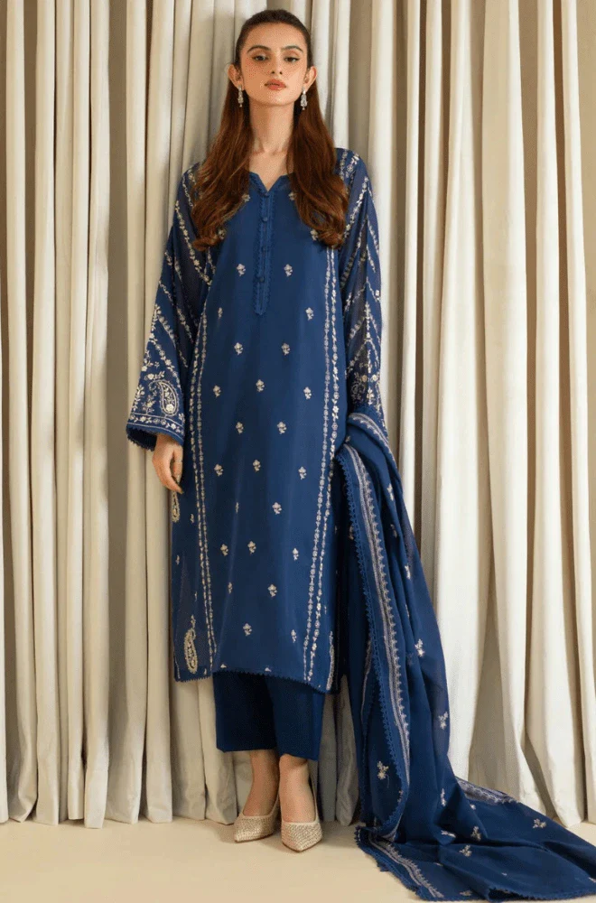 Agha Noor - 3PC Dhanak Embroidered Shirt with Dhanak Embroidered Dupatta and Trouser - BFB0417