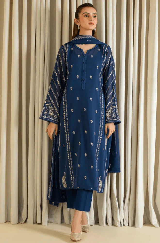 Agha Noor - 3PC Dhanak Embroidered Shirt with Dhanak Embroidered Dupatta and Trouser - BFB0417 - Image 2