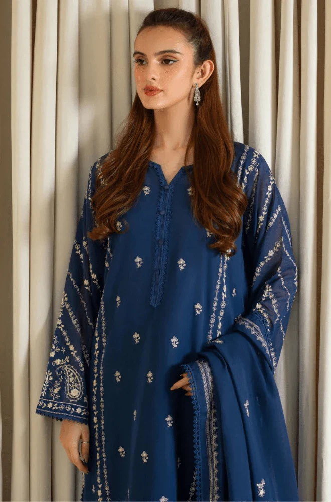 Agha Noor - 3PC Dhanak Embroidered Shirt with Dhanak Embroidered Dupatta and Trouser - BFB0417 - Image 3