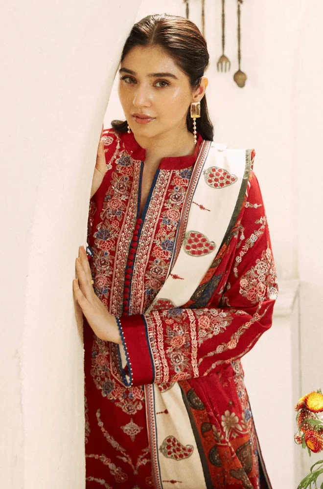 Coco by Zara Shahjahan - 3PC Dhanak Embroidered Shirt with Dhanak Embroidered Shawl and Trouser - BFB0849 - Image 4