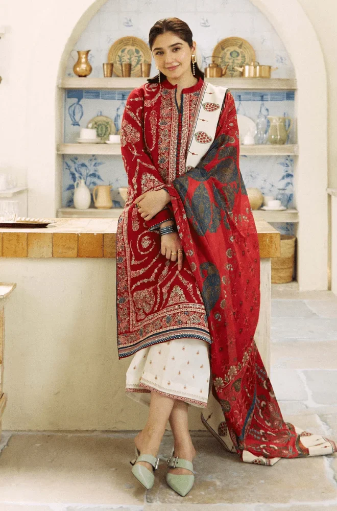 ZARA SHAHJAHAN - 3PC Lawn Embroidered Shirt with Lawn Printed Dupatta and Trouser - BFB01270