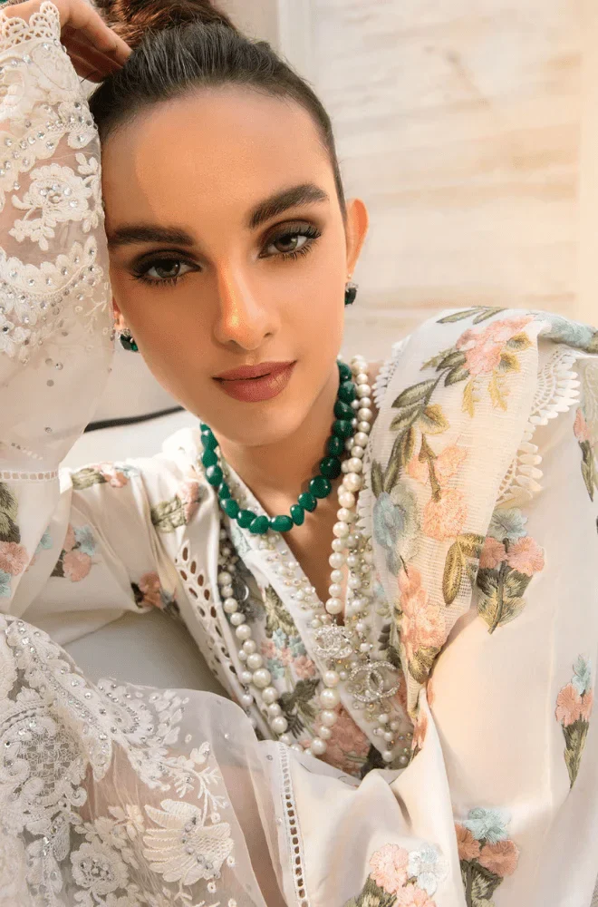 CRIMSON -3PC Lawn Chikankari Embroidered Shirt with Khadi Embroidered Dupatta and Trouser - BFB0597 - Image 4