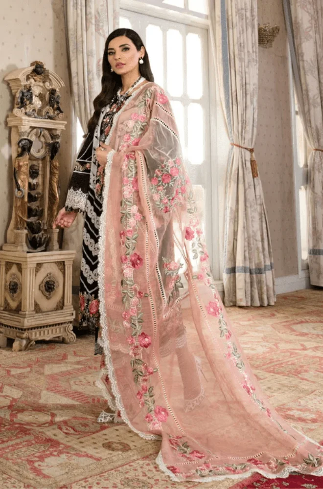 CRIMSON - 3PC Lawn Embroidered Shirt with Chiffon Embroidered Dupatta and Trouser - BFB0618 - Image 3