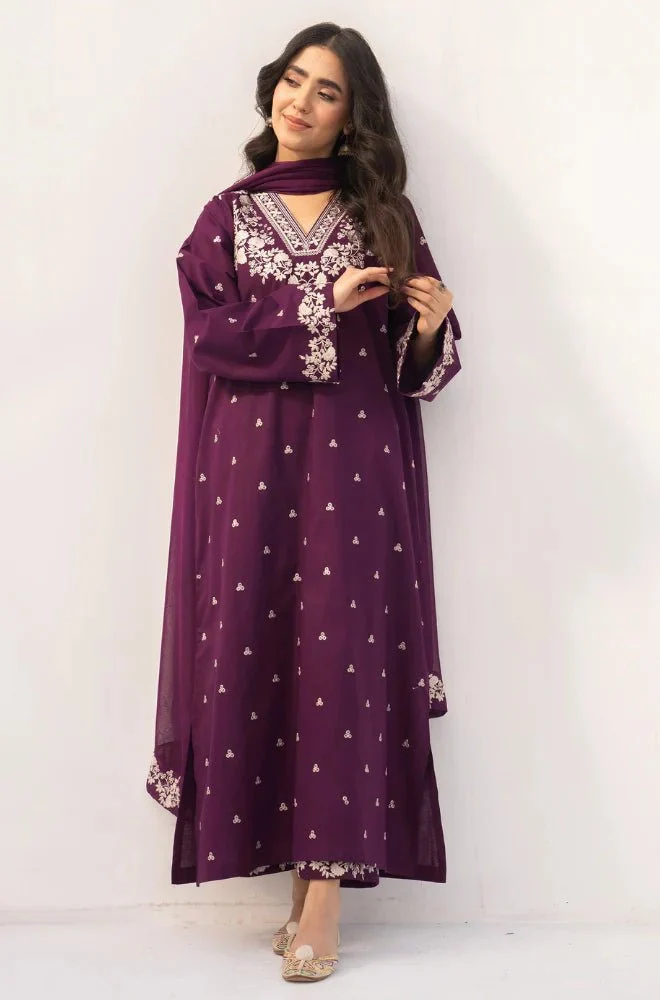 3PC Dhanak Embroidered Shirt with Chiffon Embroidered Dupatta and Trouser - BFB0424 - Image 2