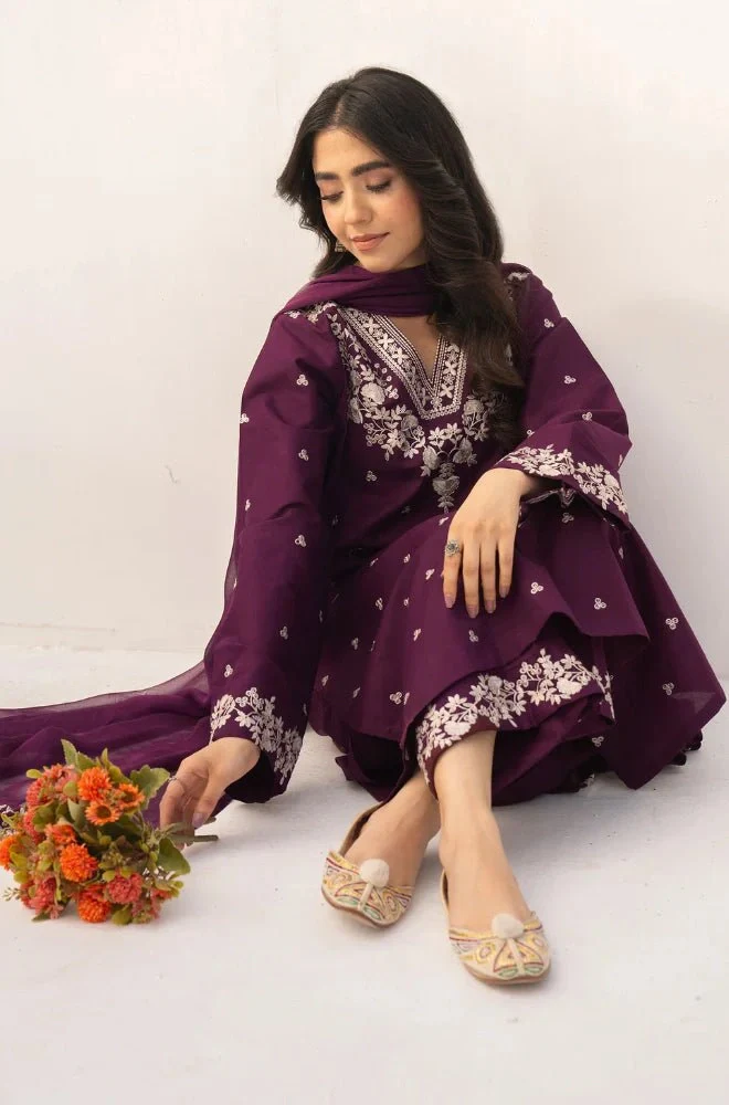 3PC Dhanak Embroidered Shirt with Chiffon Embroidered Dupatta and Trouser - BFB0424 - Image 5