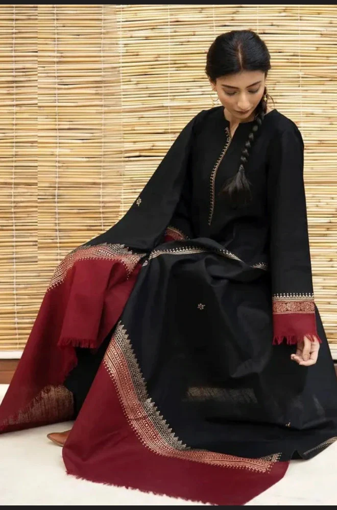 Dyot - 3PC Dhanak Embroidered Shirt With Twill Printed Dupatta and Trouser - BFB0872 - Image 2