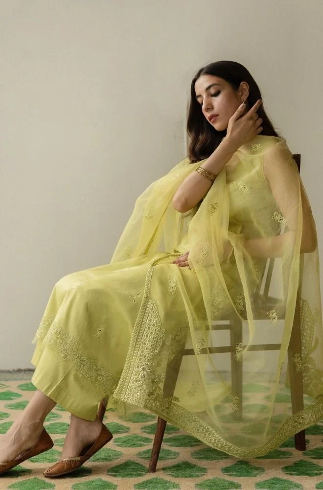 DYOT - 3PC Summer Lawn Embroidered Shirt with Organza Embroidered Dupatta and Trouser - BFB0802 - Image 5