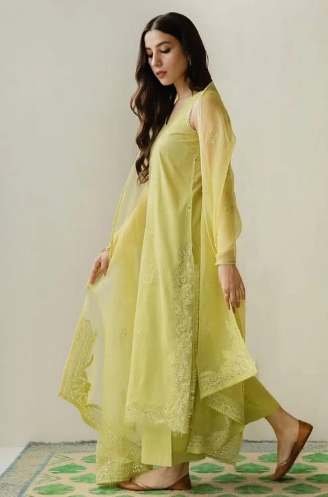 DYOT - 3PC Summer Lawn Embroidered Shirt with Organza Embroidered Dupatta and Trouser - BFB0802 - Image 6