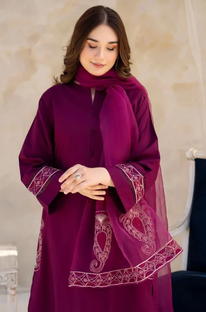 DYOT - 3PC Summer Lawn Embroidered Shirt with Organza Embroidered Dupatta and Trouser - BFB0803 - Image 5