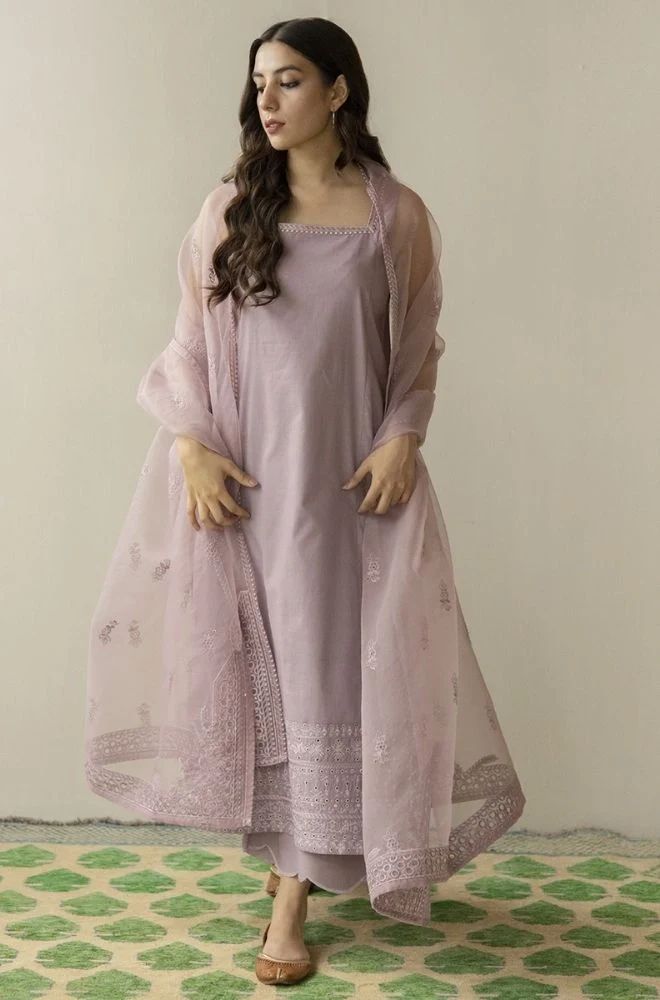 DYOT - 3PC Summer Lawn Embroidered Shirt with Organza Embroidered Dupatta and Trouser - BFB0804