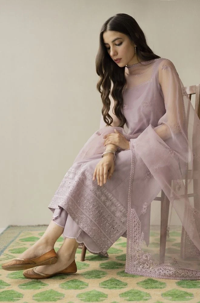 DYOT - 3PC Summer Lawn Embroidered Shirt with Organza Embroidered Dupatta and Trouser - BFB0804 - Image 2