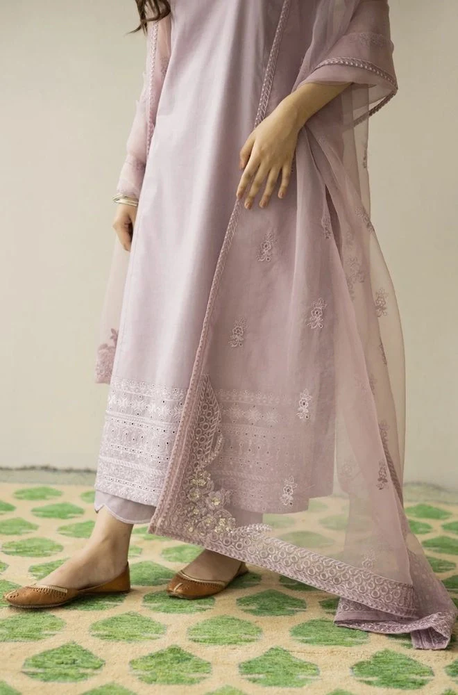 DYOT - 3PC Summer Lawn Embroidered Shirt with Organza Embroidered Dupatta and Trouser - BFB0804 - Image 4