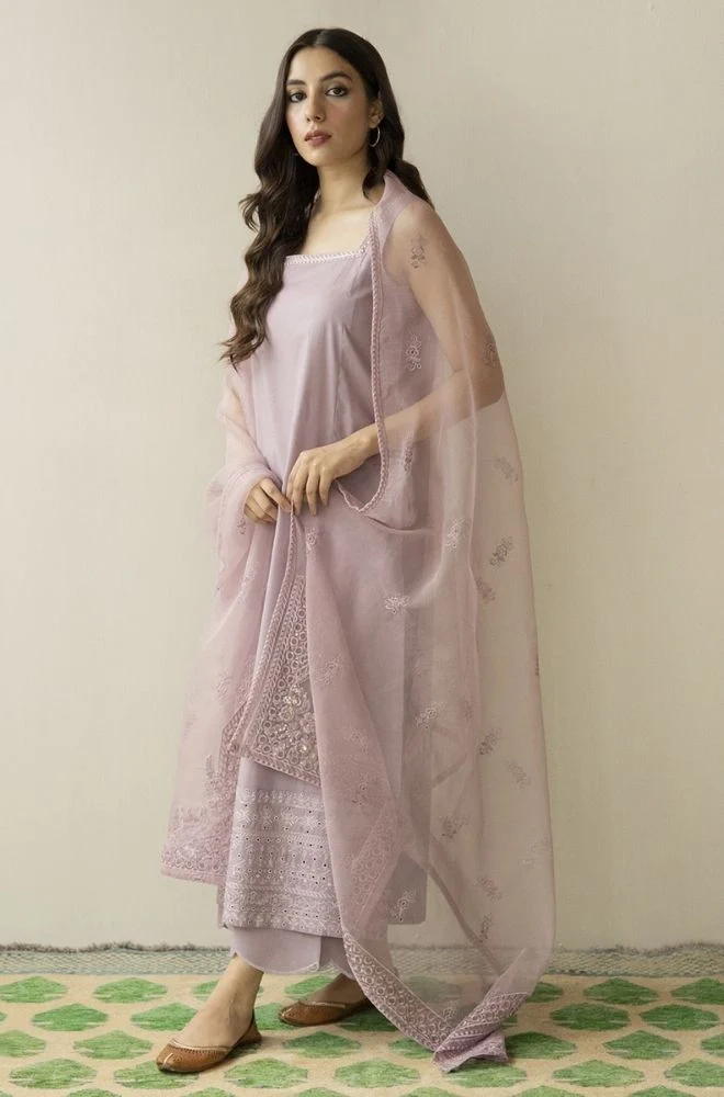 DYOT - 3PC Summer Lawn Embroidered Shirt with Organza Embroidered Dupatta and Trouser - BFB0804 - Image 5