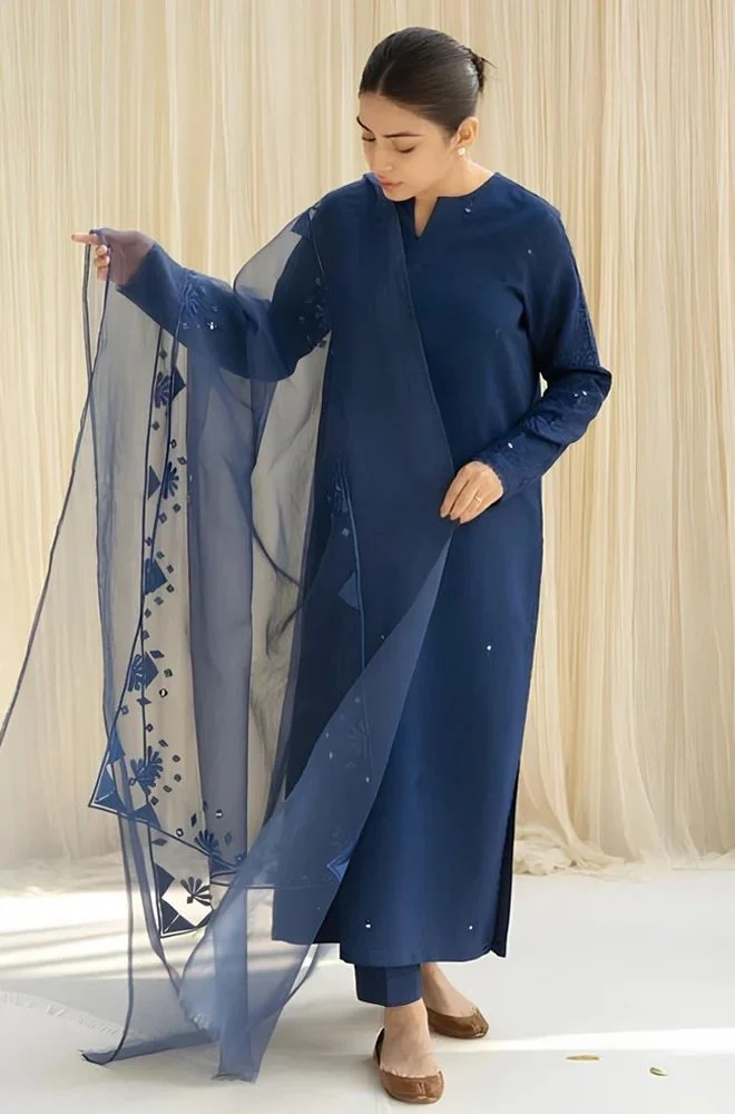 DYOT - 3PC Lawn Embroidered Shirt with Organza Embroidered Dupatta and Trouser - BFB0809