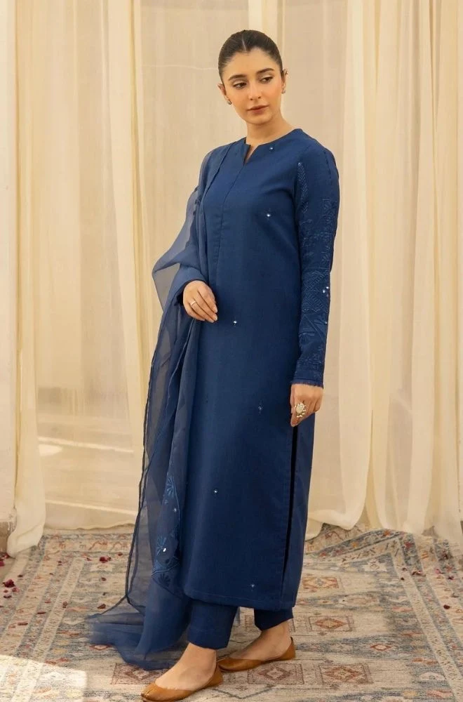 DYOT - 3PC Lawn Embroidered Shirt with Organza Embroidered Dupatta and Trouser - BFB0809 - Image 2