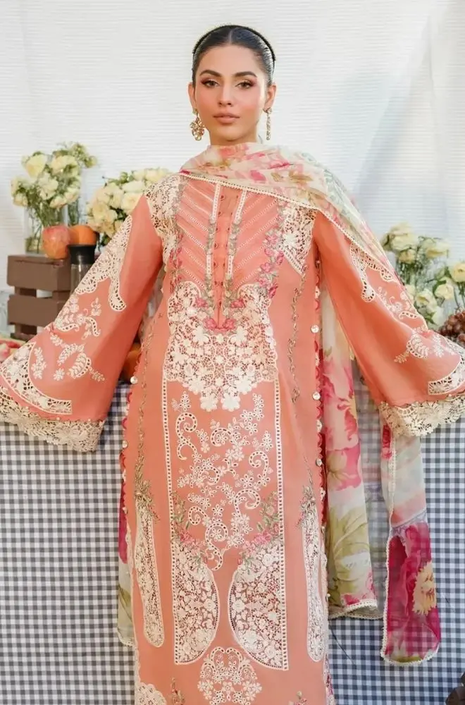 ELAF - 3PC Summer Lawn Chikankari Embroidered Shirt with Chiffon Embroidered Dupatta and Trouser - BFB0783 - Image 3