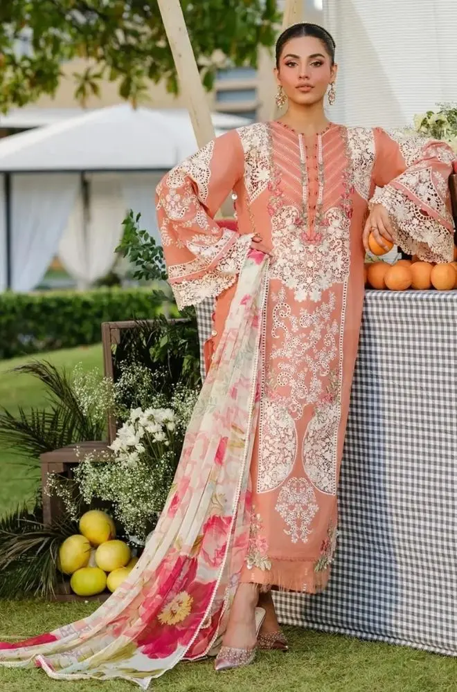ELAF - 3PC Summer Lawn Chikankari Embroidered Shirt with Chiffon Embroidered Dupatta and Trouser - BFB0783 - Image 4