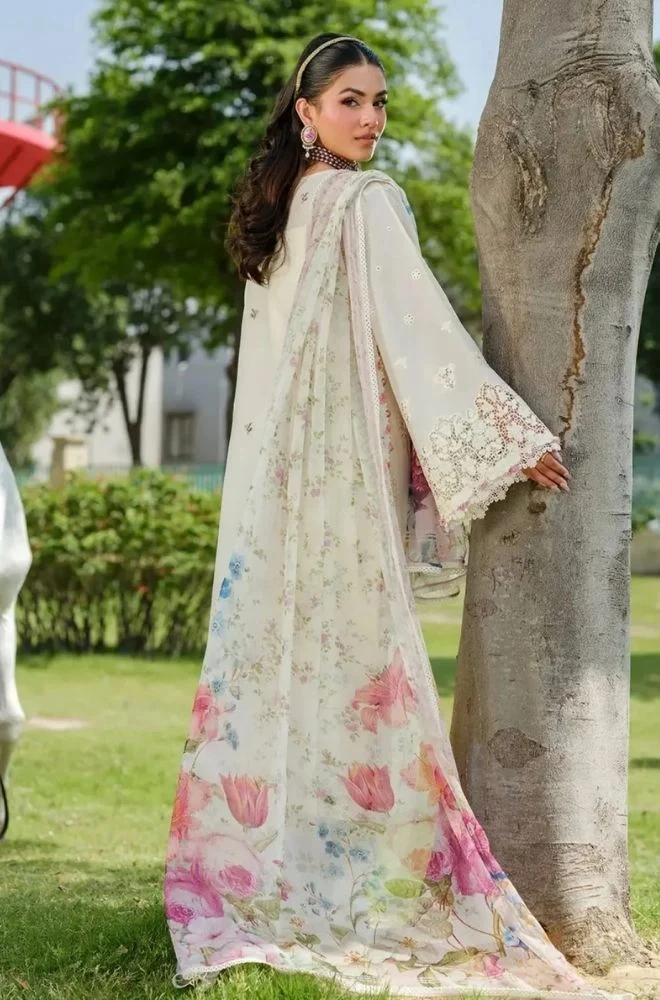 ELAF - 3PC Lawn Embroidered Chikankari Shirt with Chiffon Printed Dupatta and Trouser - BFB0792 - Image 2